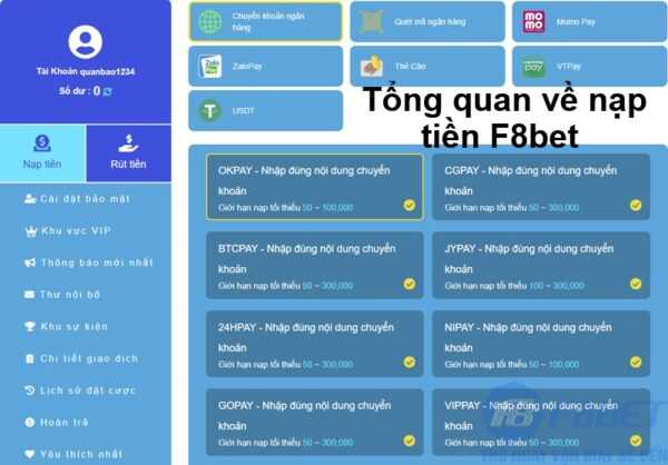 Tổng quan về nạp tiền F8bet